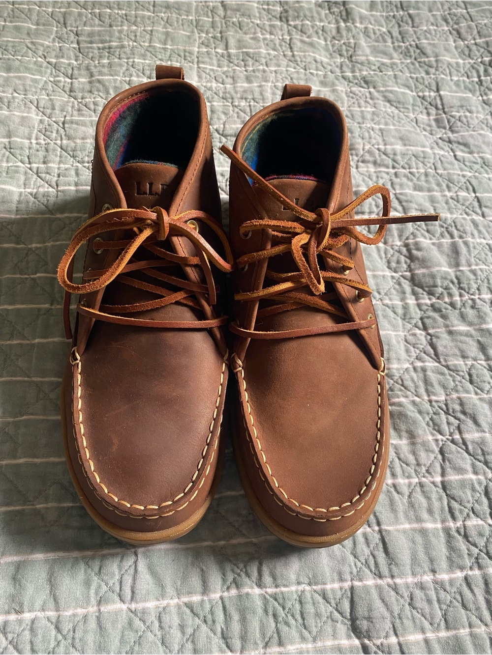 L.L. Bean men’s brown leather boots flannel lined new without box 9.5